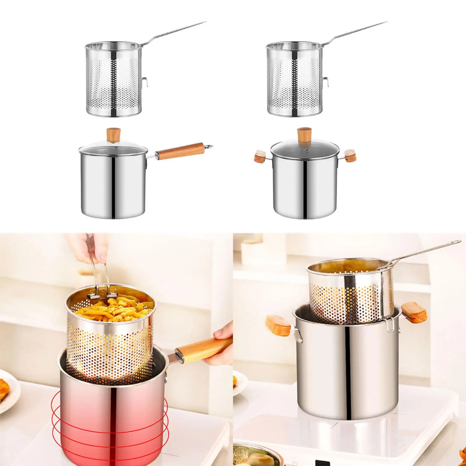 Frigideira de aço inoxidável mini fritadeira cesta kit cozinha frigideira para casa restaurante