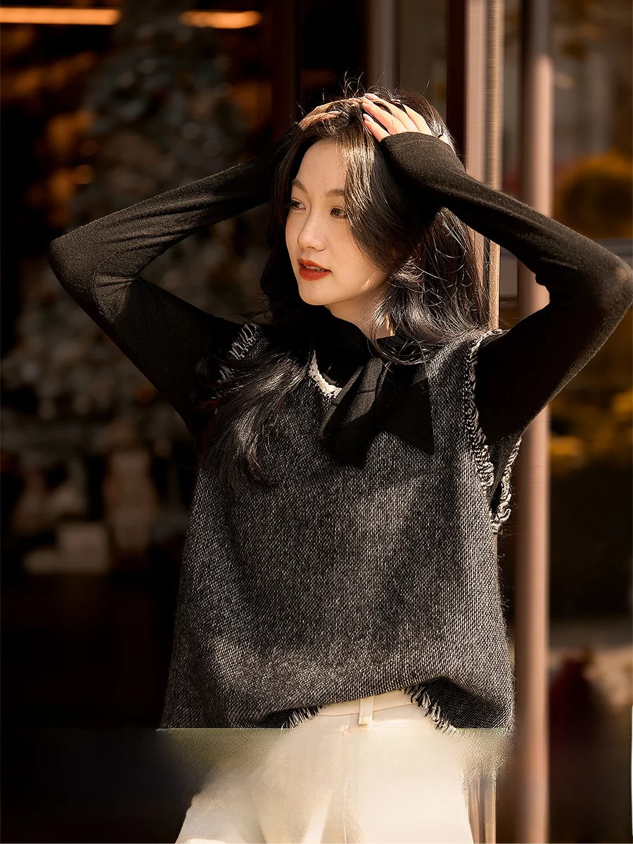 

Вязаный шерстяной жилет XiaoHanGe Star Velvet из букле, повседневный, для города, средней мягкости, весенний вариант