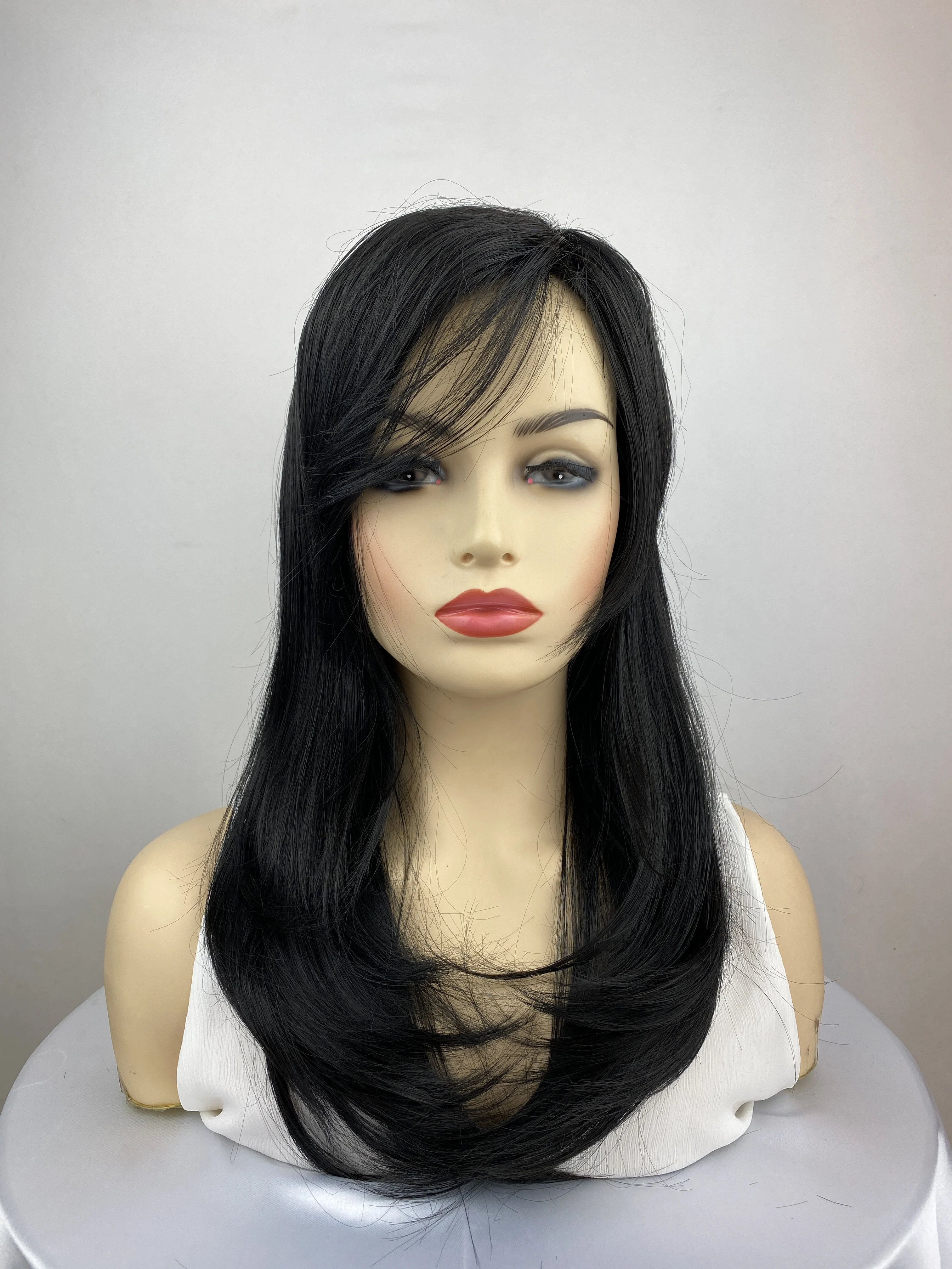 Black color Bob women's wig with lace front high-temperature synthetic fiber party wig Side bangs white women lady wigs