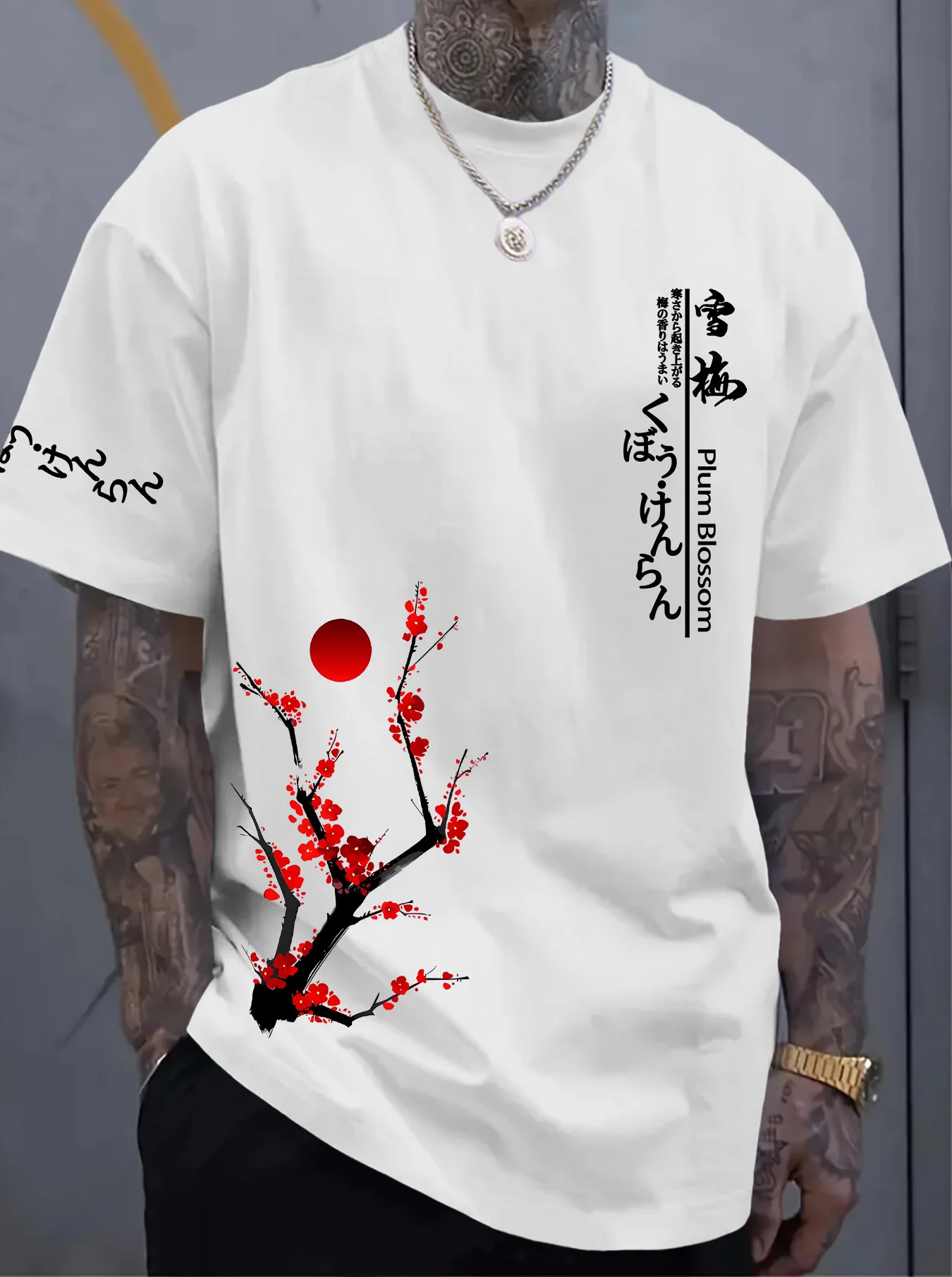 Trendy men's American summer oriental elements sunset letter print micro elastic breathable round neck T-shirt outdoor casual to