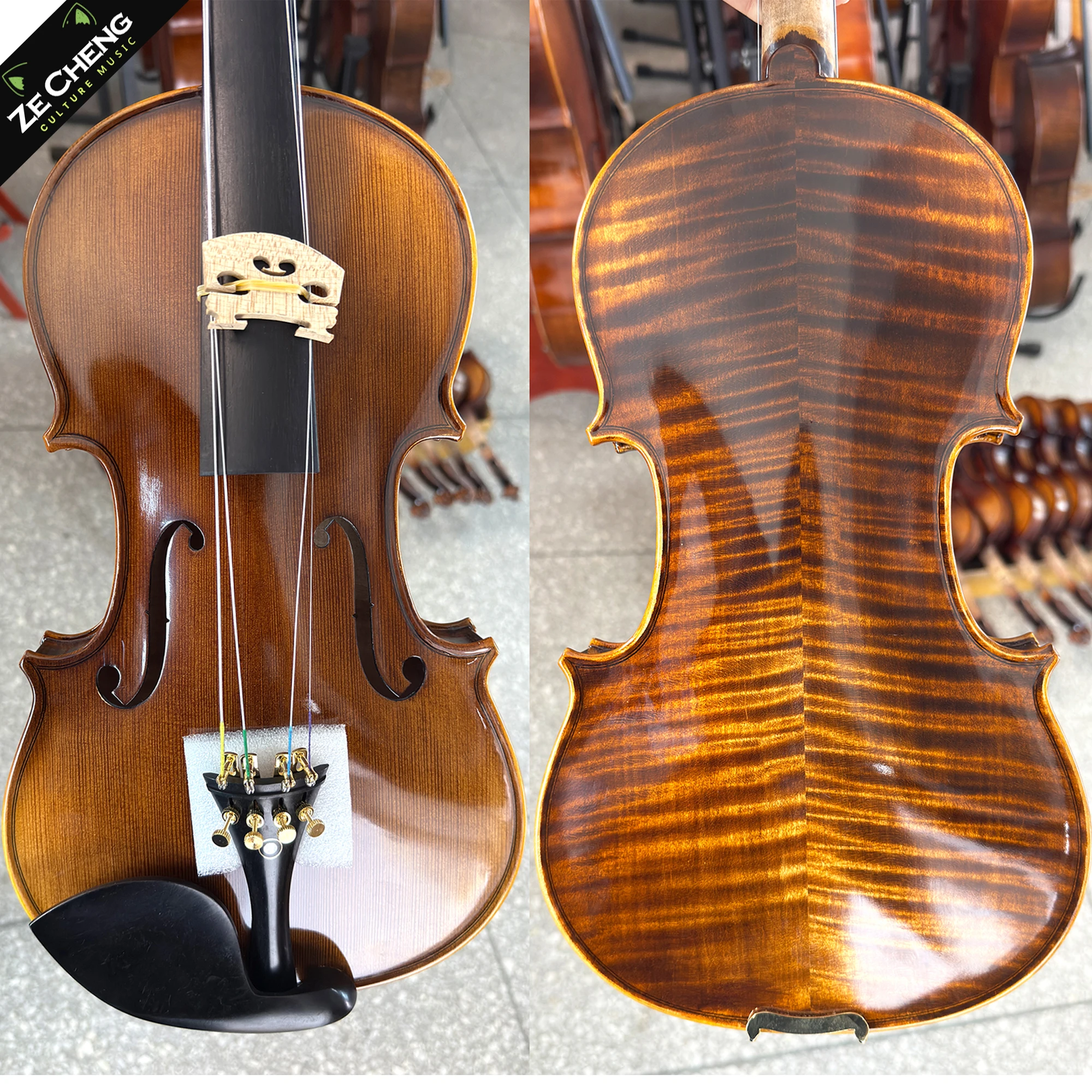 

Handmade High-End Violin Oily Varnish Natural Flame Maple Antique Spruce Ebony Fit Violin 4/4 with Hard Case, Shoulder Rest, Bow, Strings, Mute