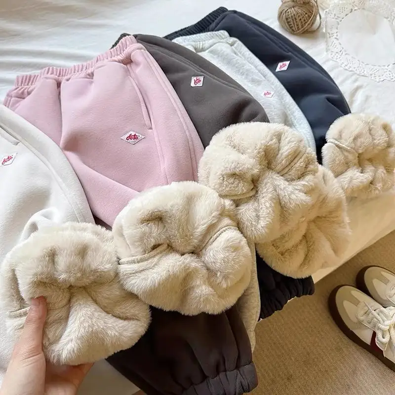 

Girls Padded Pants Children Thicken Sweatpants Winter Warm Snow Pants Autumn Casual Fashion Pants Autumn Kids Sweet Bottoms