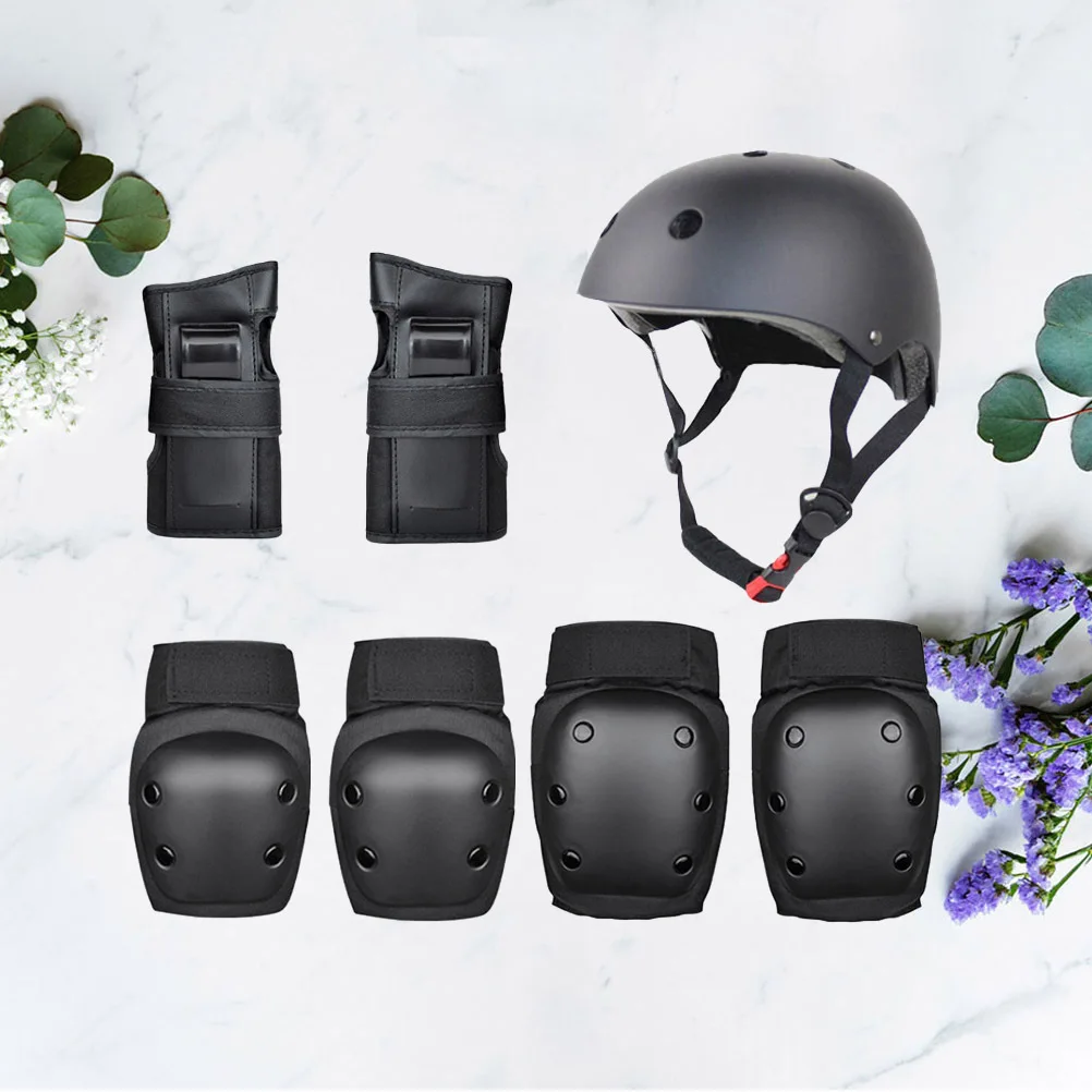 7pcs Kids Balance Bike Protective Gear Set Black S Size Knee Wrist Guards For Skateboard Roller Scooter Cycling