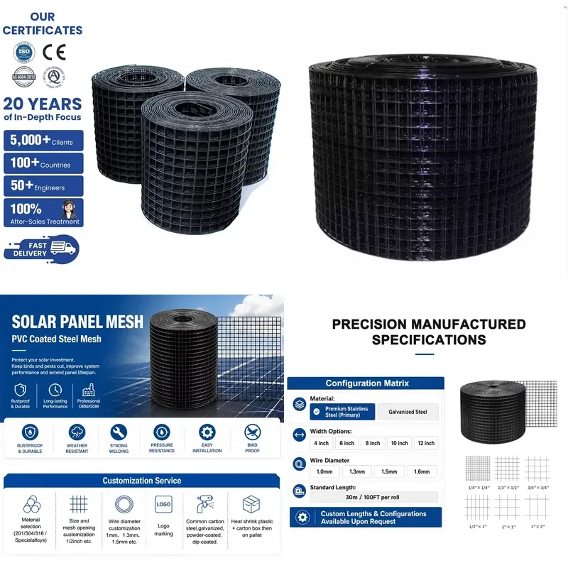 for Wholesale Black Coated Solar Panel Bird Protection Net Anti Pigeon Mesh Kit with Clips 6 Inch x 100 Feet  Solar System