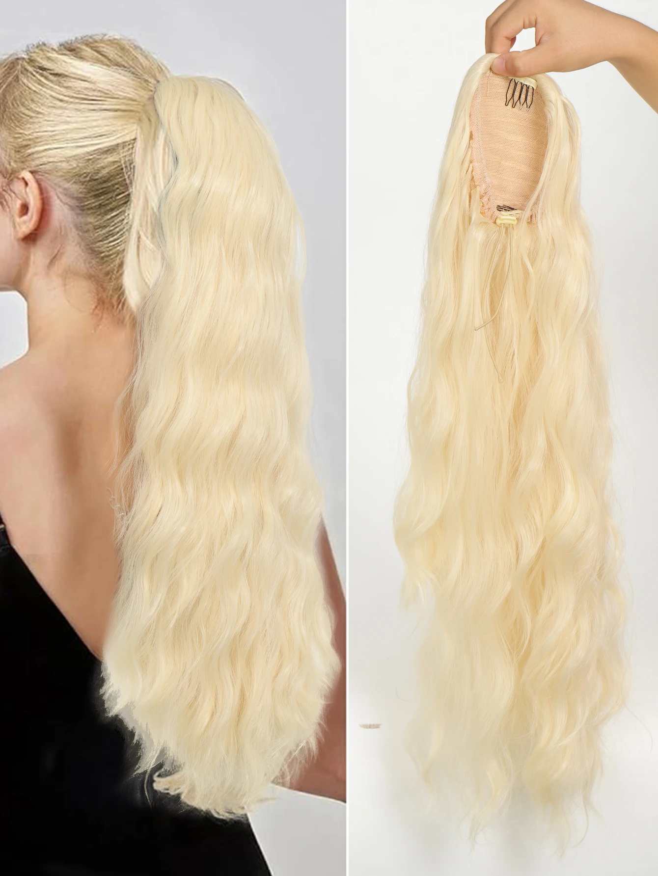 

Synthetic Long Body Wavy Drawstring Ponytail for Women Synthetic Wave Hair Extension Clip in Hairpiece Fake Hair