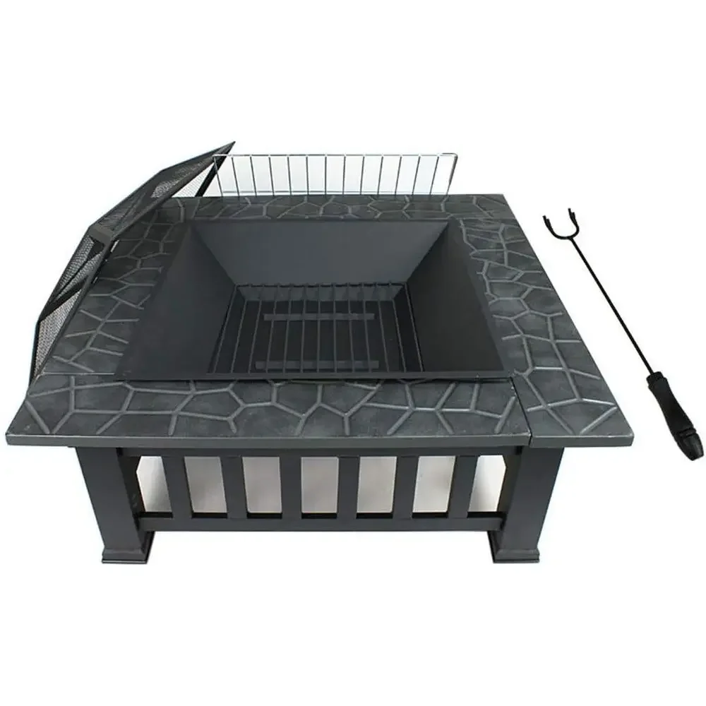 Sturdy 32 Square Metal Fire Pit for Outdoor Patio, Garden, Backyard, and Beach Gatherings