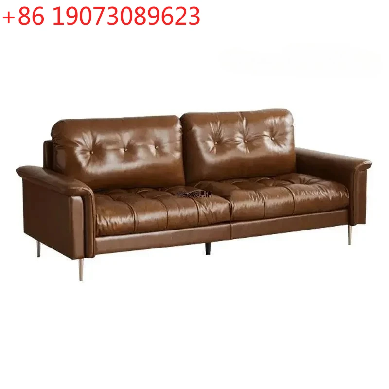 

Medieval Oil Wax Leather Creative Sofa Living Room Retro Old