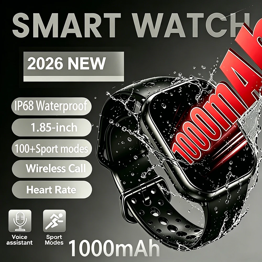 

1000mAh AI Voice Smart Watch Men Women 1.85 inches IP68 Bluetooth Call Blood Pressure Sleep Monitoring 100+Exercise Smart Watch