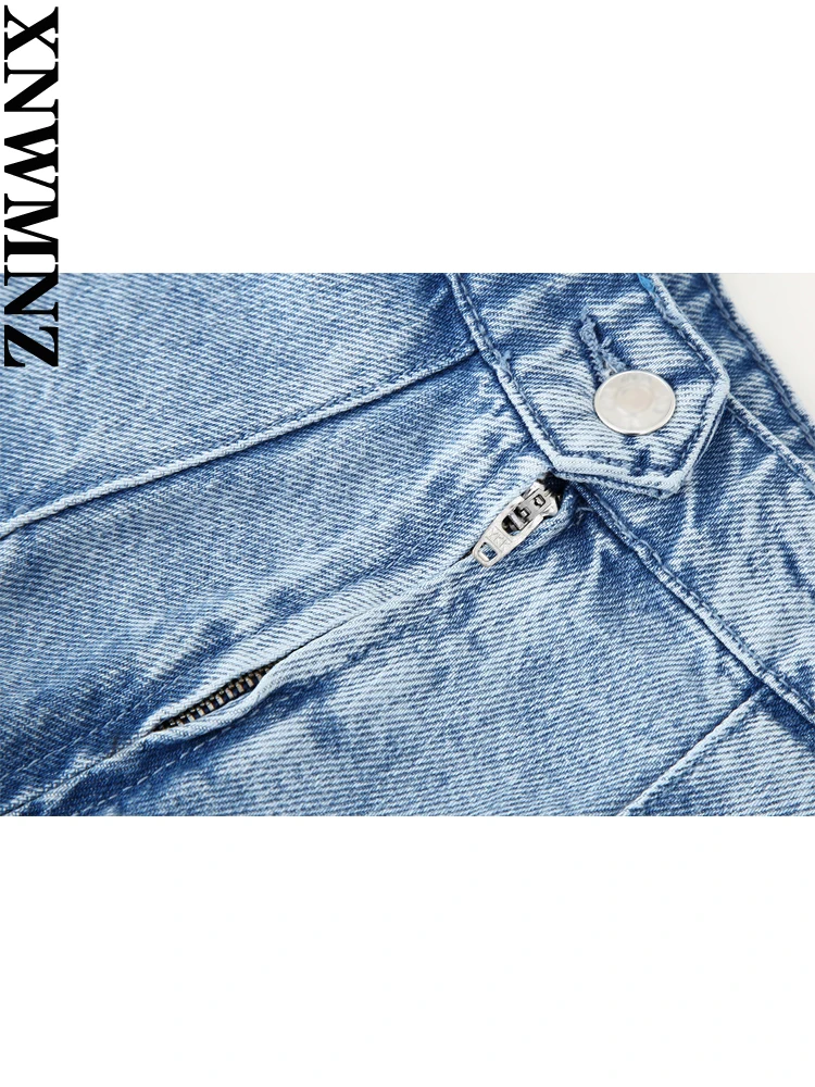 XNWMNZ 2023 Women fashion denim box pleat mini skirt woman high street high waist side zipper female chic skirt