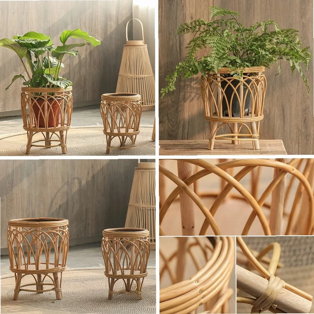 Nordic Simple Woven Plastic Rattan Floor Standing Plant Pots Basket Living Room Home Decorations