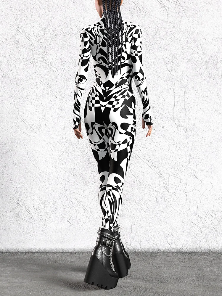 Damen Sexy Bodysuit Halloween Kunst Unregelmäßig Bedruckter Jumpsuit Festival Party Performance Zentai Anzug Rave Outfits Neu 2026 – Detail 11