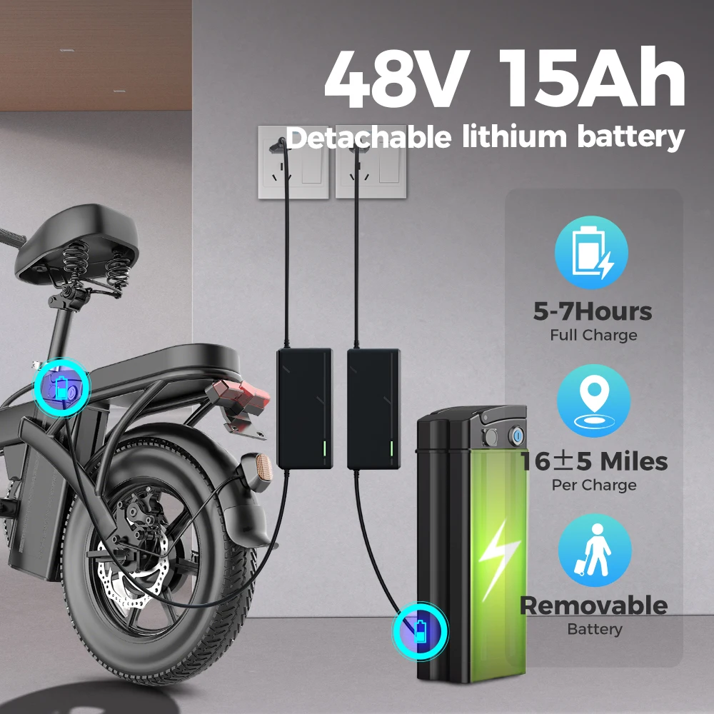 TOOFLY GS3 Elektrofahrrad für Erwachsene, 250 W Motor, 48 V, 15 Ah Batterie, urbanes Pendeln, E-Bike, 14-Zoll-Reifen, faltbares Elektrofahrrad – Detail 2