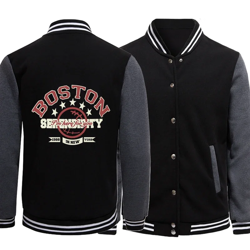 

Boston I'M Here You 1988 In New York Prints Jacket Autumn Men Baseball Suit Loose Pocket Coats Warm Comfortable Neutral Tops