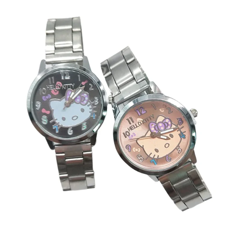 Miniso Anime Cartoon Sanrio Hello Kitty Stainless Steel Waterproof Round Quartz Adult Watch Boys Girls Students Watch Gifts