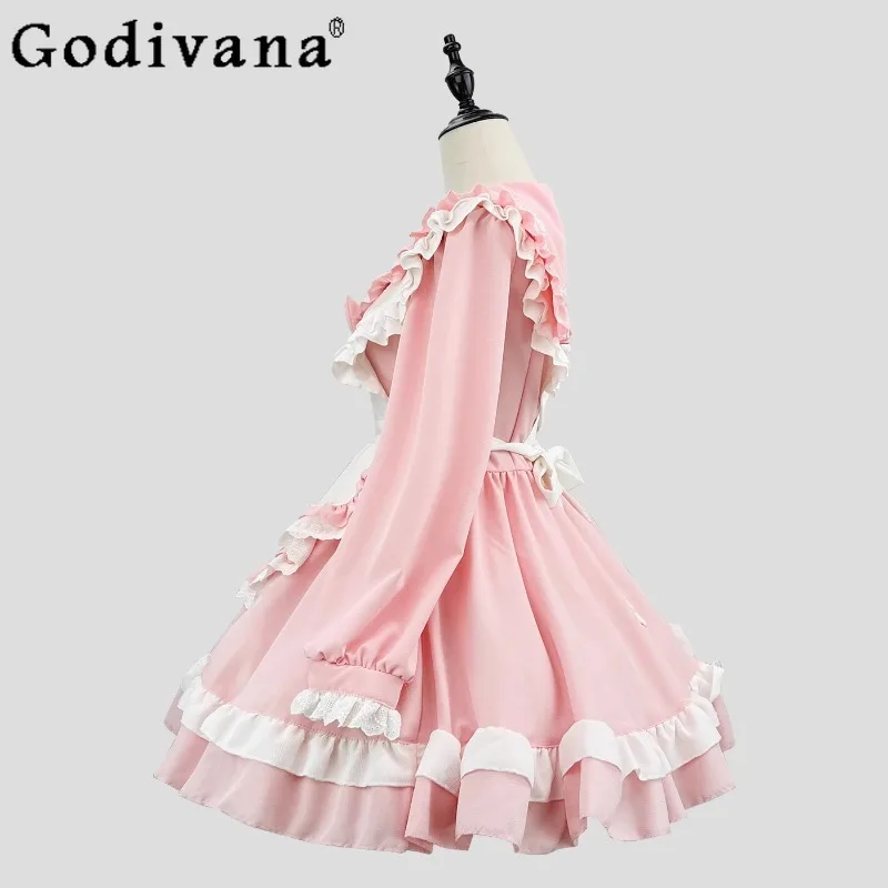 코스프레 학교 메이드 복장 여성 귀여운 아카데미 선원 로리타 긴 소매 메이드 복장 웨이트리스 파티 의상을위한 소녀 의상