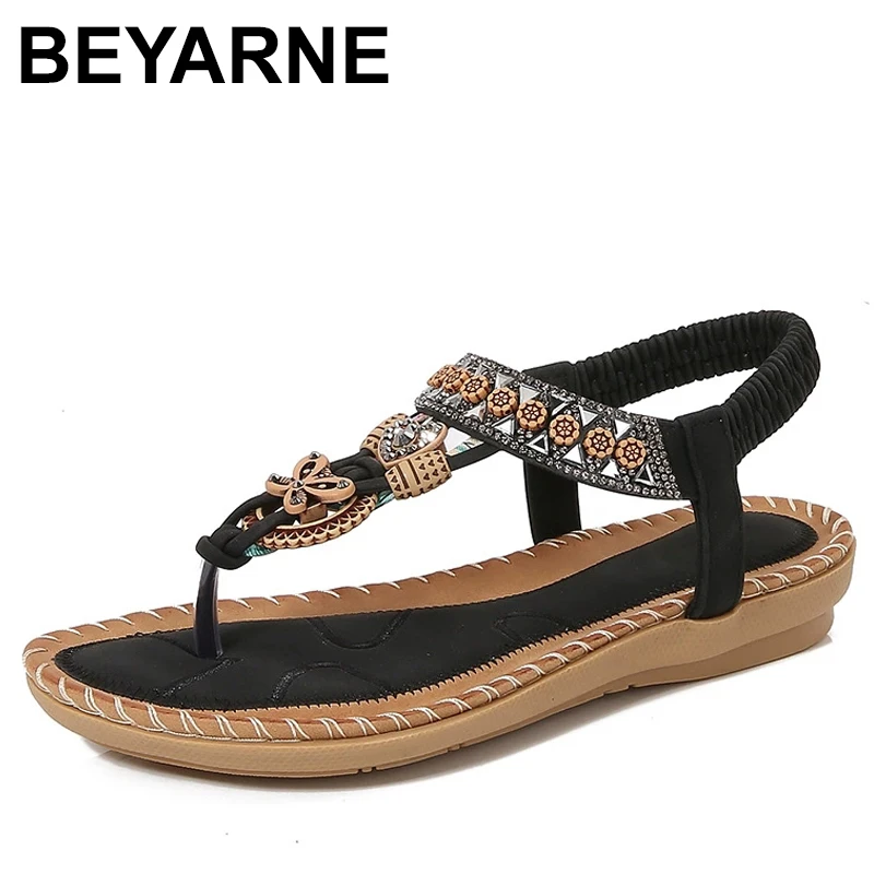 

Женские сандалии на плоской подошве в богемном стиле, летняя горячая распродажа сезона, удобная обувь большого размера с этническим запахом и носком для взрослых