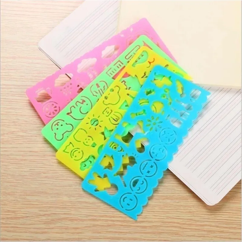 4Pcs/Set Stationery Candy Color Ruler Oppssed Drawing Template Office Painting Supplies Multifunction