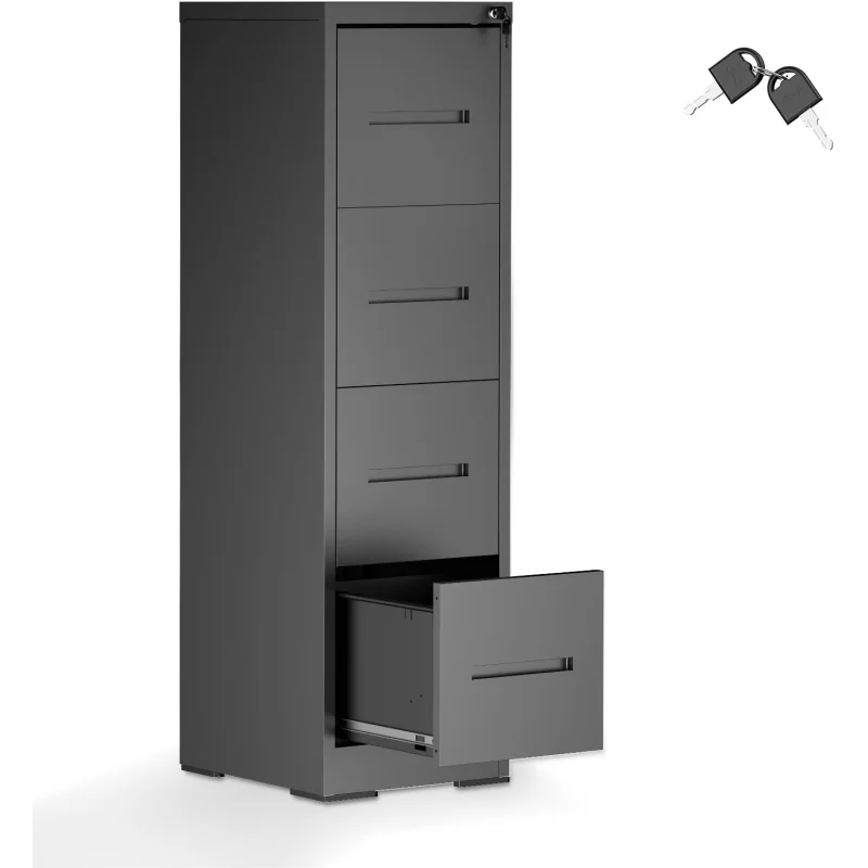 4 Drawer File Cabinet with Lock, Anti-Tip Metal Tall Filing Deep ,Vertical Modern White Home Office,Steel Storage Fit Letter