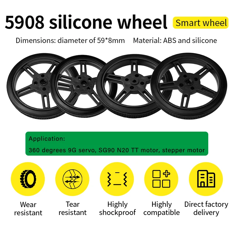 4 Uds 5908 rueda de neumático de silicona Compatible Robot coche inteligente N20 TT Motor con Servo SG90 MG996R de 360 grados para proyecto Arduino