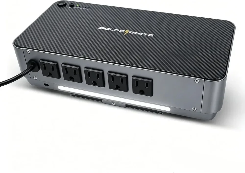 600VA/360W Lithium UPS Battery Backup and Surge Protector, LiFePO4 Battery Backup (76.8Wh), 5 Outlets & 2 USB Ports, Built-in Em