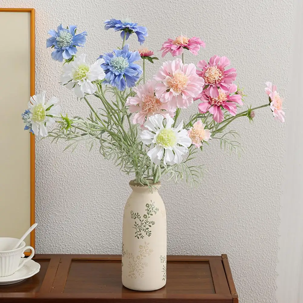 Artificial Silk Flowers for Home Decor Artificial Scabiosa Flowers with Bendable Long Stems for Wedding for Photography