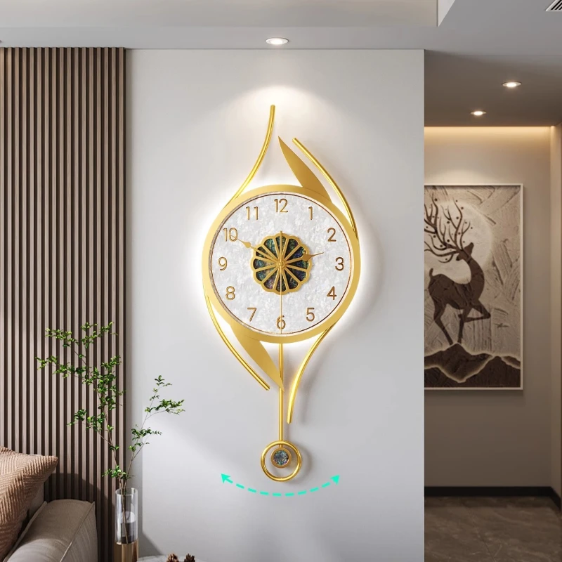 Elegant Gold Illuminated Wall Clock Home Light Luxury Modern Metal Wall Clock Art Design Relojes De Pared Decoration Living Room