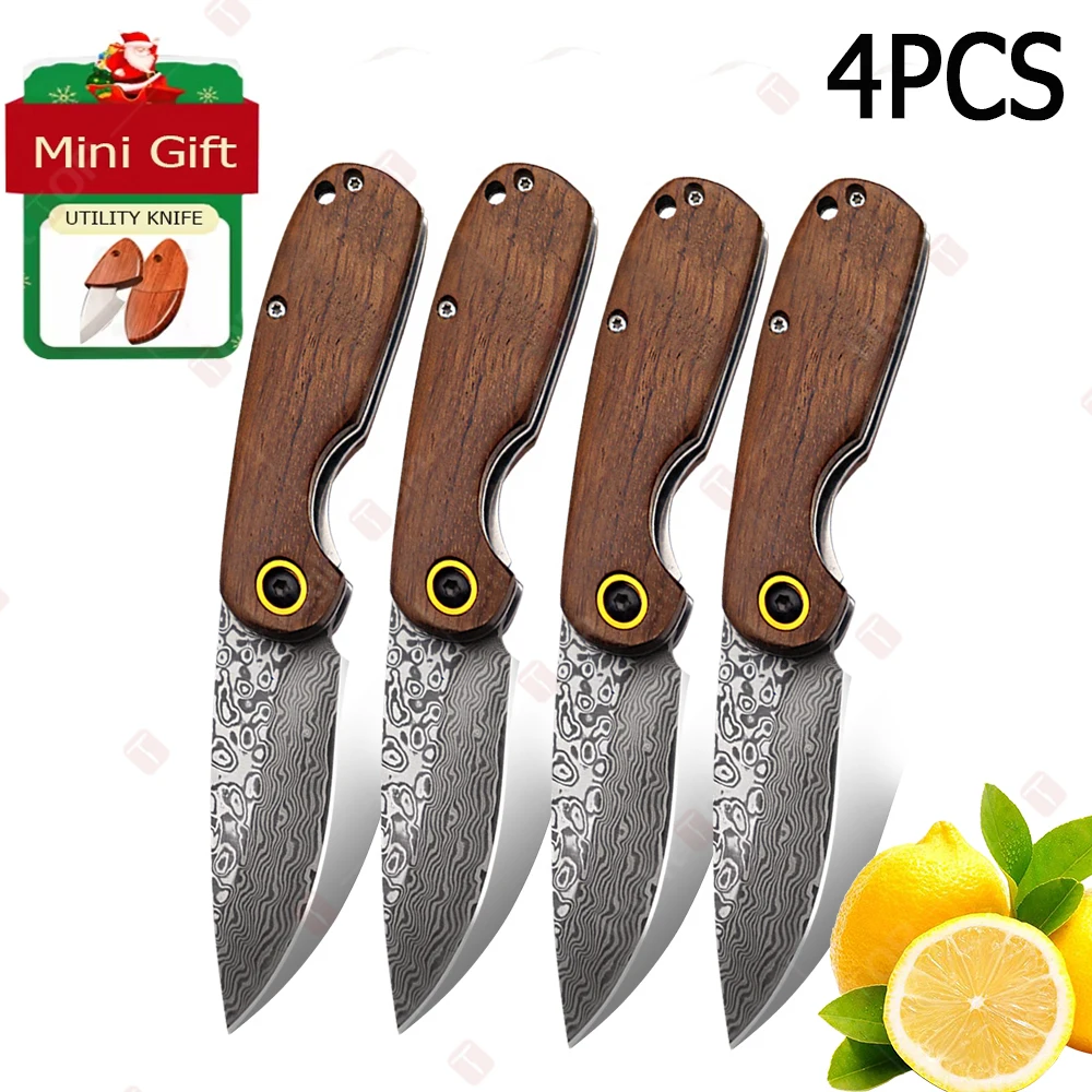 Folding Fruit Knife Household Sharp Fruit Paring Knife Meat Cleaver 67-Laser Damascus Steel Kitchen Pocket Knife  Accessories