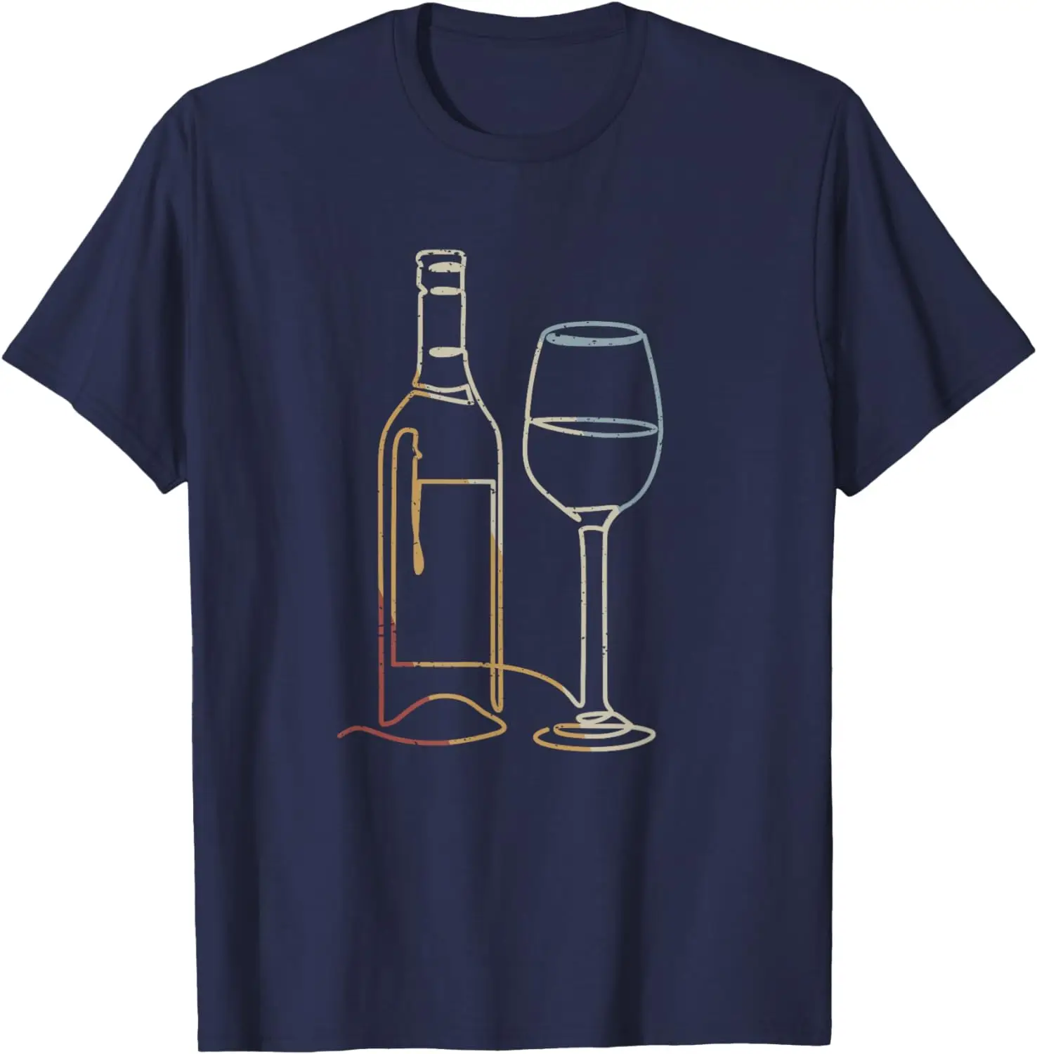 Wine Bottle Glass Line Art Retro Style Vintage T-Shirt