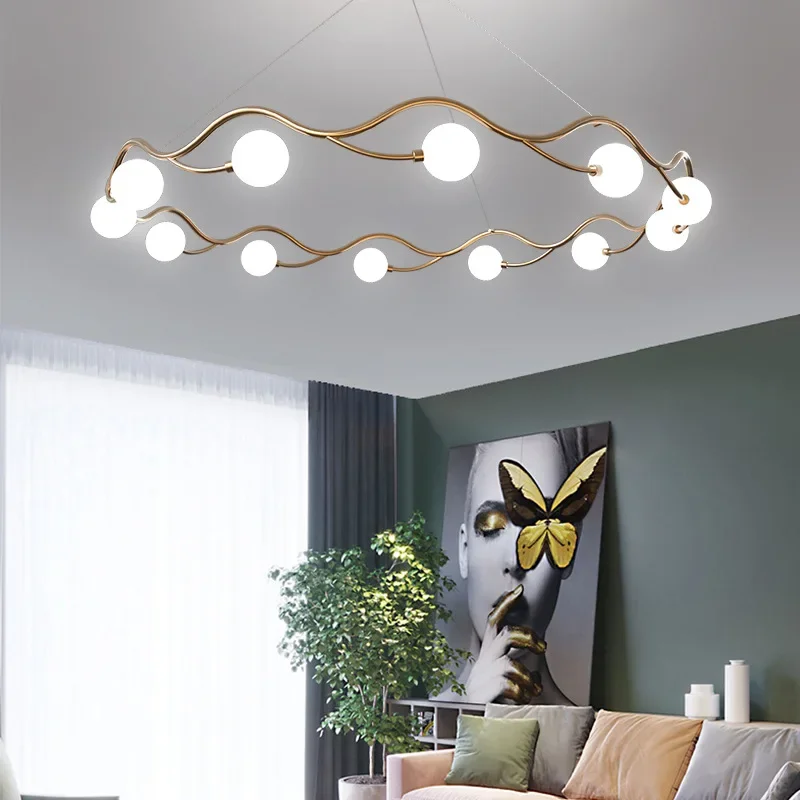 Nordic Creative Simple Ring Chandelier Network Red Bean Bubble Lamp Living Room Bedroom Pendant Light LED Indoor Lighting Decor