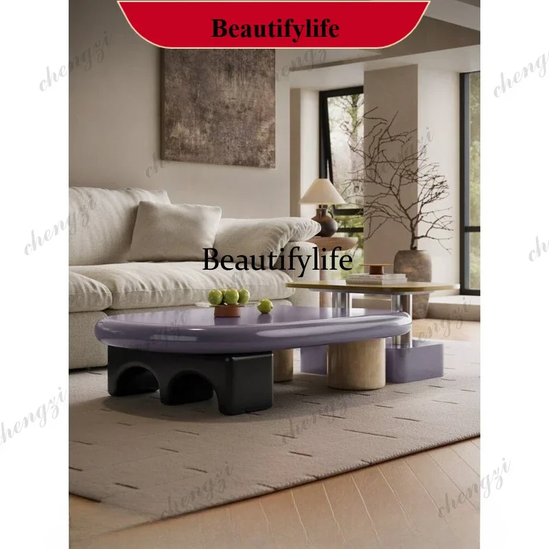 Italian simple special-shaped coffee table living room household solid wood paint coffee table combination d178