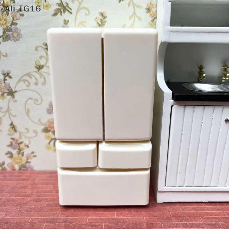 ثلاجة بلاستيكية مصغرة محاكاة ثلاجة صغيرة بباب مزدوج نموذج ثلاجة أثاث حرفي ملحقات بيت الدمية #4