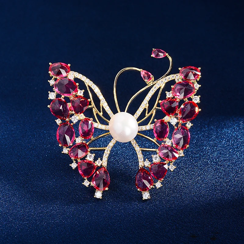 

Fashionable and Elegant Insect Colored Butterfly Zirconium Brooches Pins Freshwater Pearl Suit Coat Brooches for Women's Corsage