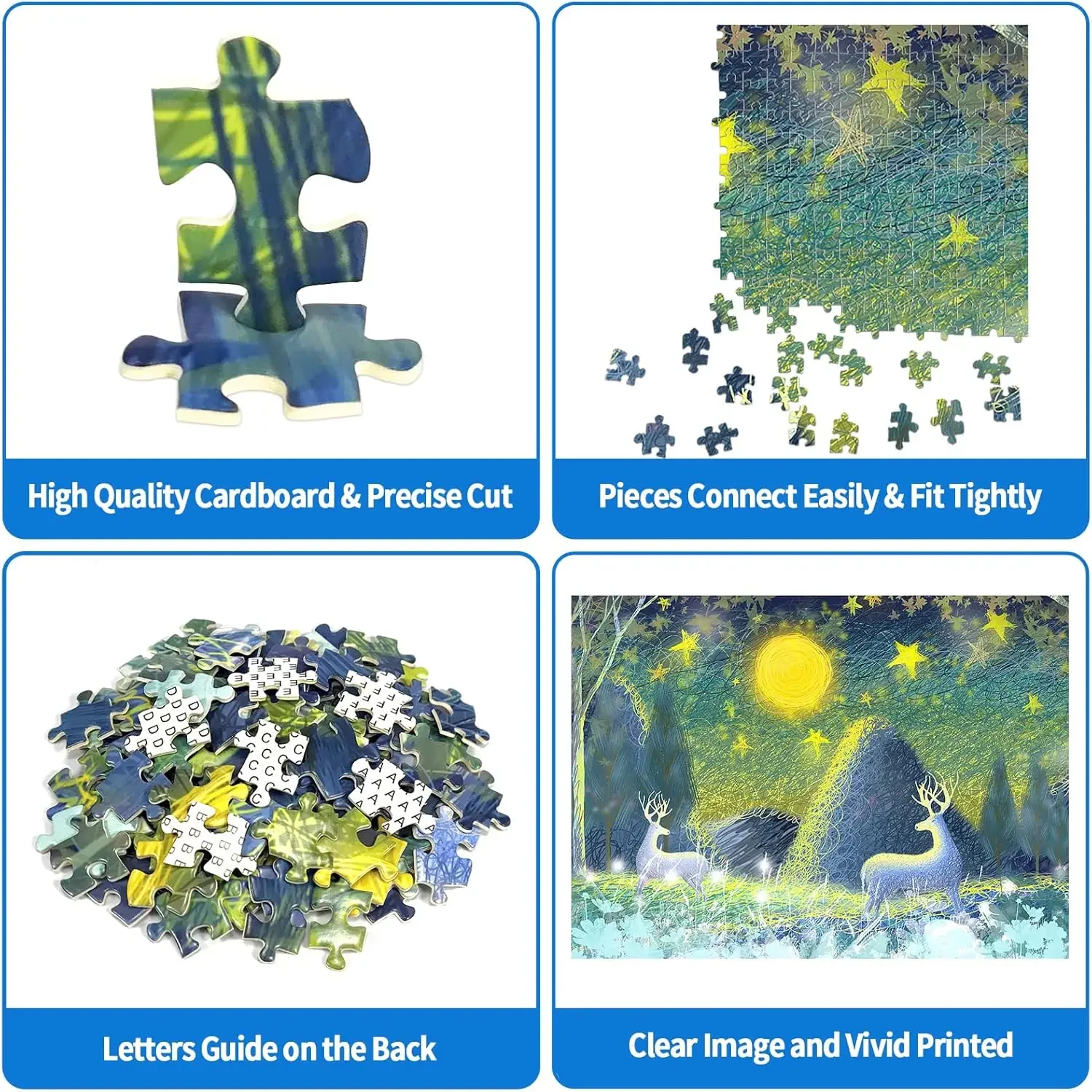 120/300/500/520/1000/1314 Pcs Fairy Deer Jigsaw Wooden Puzzle Challenging Family Activity Floor Games for Gameroom Bedroom Decor