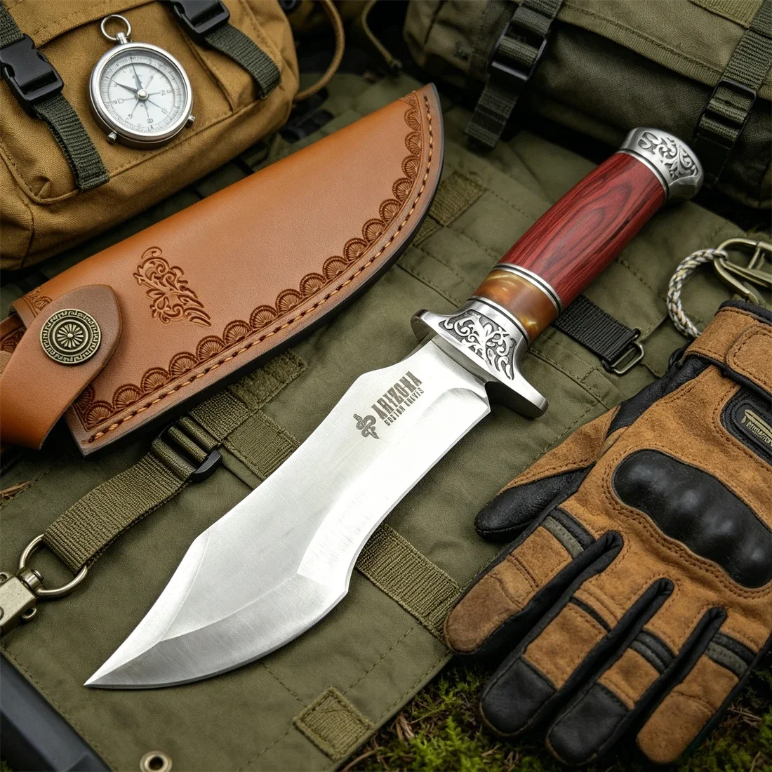 Outdoor Wilderness Survival Knife Camping Tool High Hardness 7cr13mov Blade Wood Handles Fixed Blade Pocket Knife Household Tool