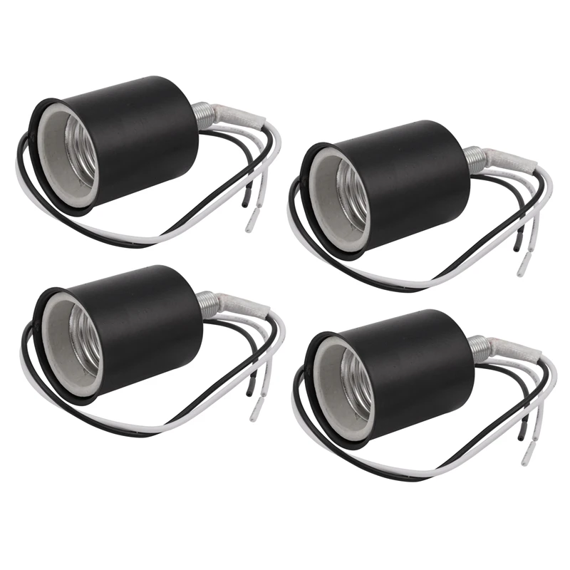 4X E27 Ceramic Screw Base Round LED Light Bulb Lamp Socket Holder Adapter Metal Lamp Holder With Wire Black