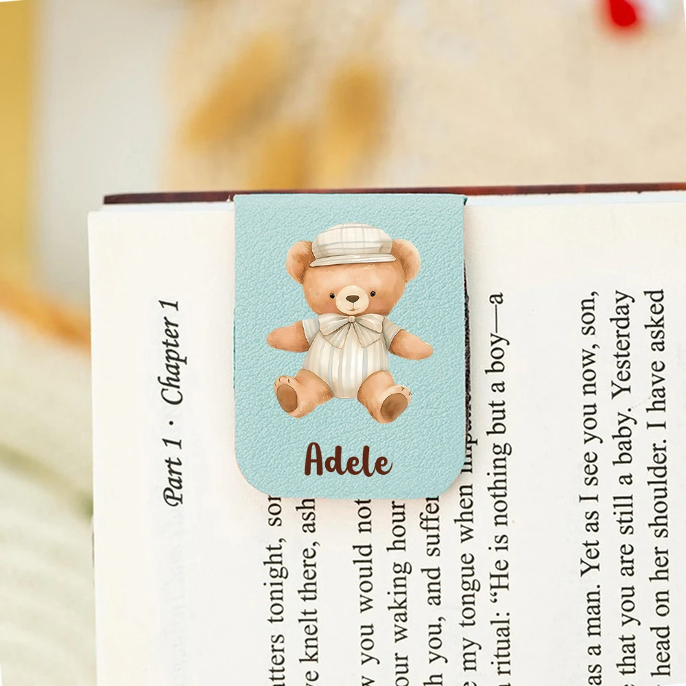 1PC Diy Little bear Customized Name Print Softpink Magnetic Book Mark For Educational Supplies view 3