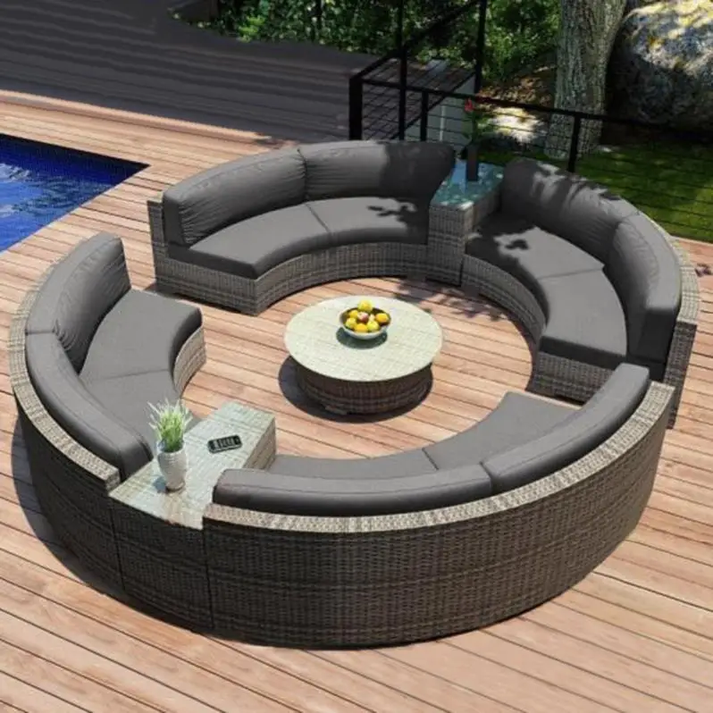 Rattan Sofa Combination Garden Leisure Outdoor Living Room Semi-circular Arc Rattan Chair Terrace Outdoor Custom Furniture WKGF