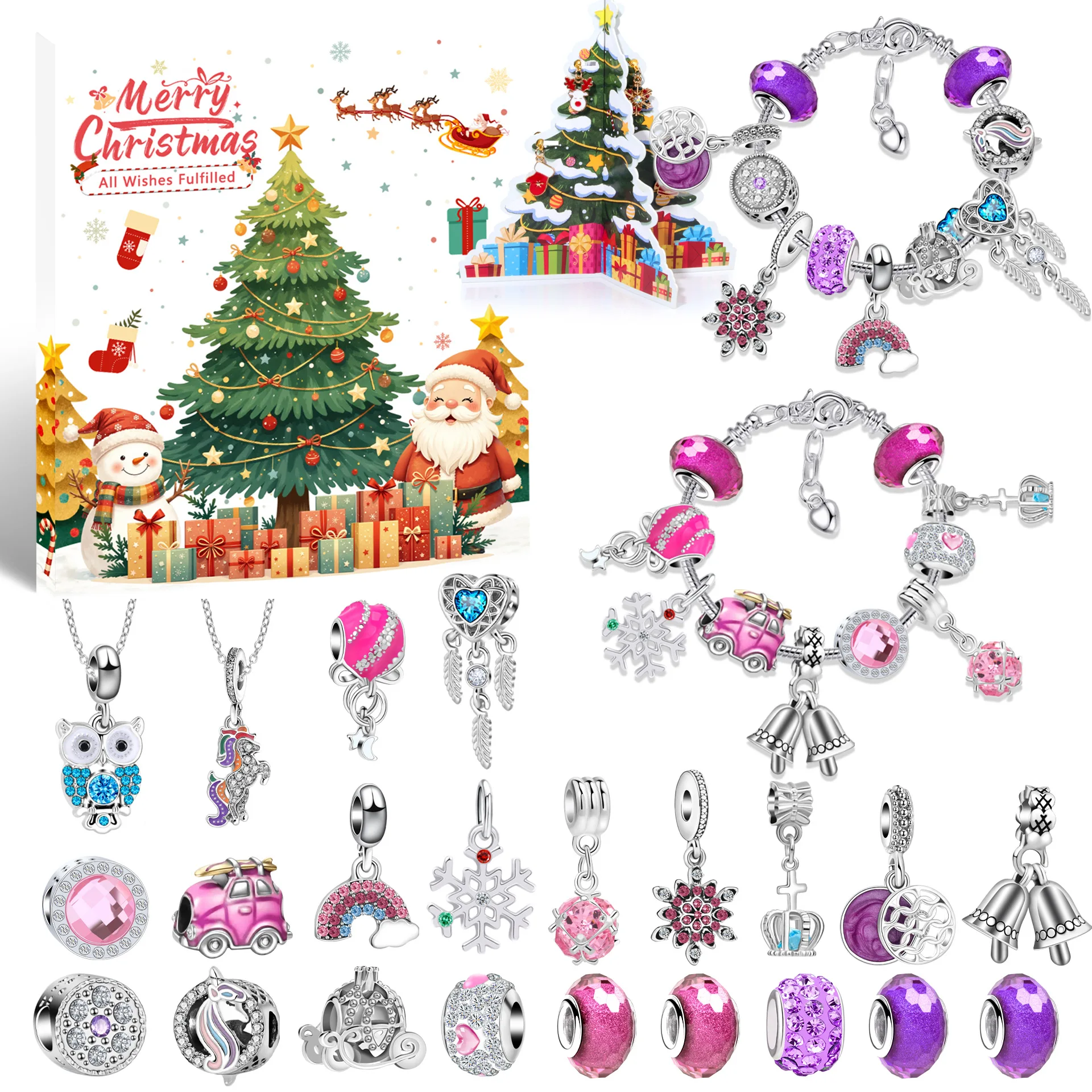 

Christmas Jewelry Advent Calendar with Light Advent Calendar 2025 for Kids Christmas 24 Days Countdown Calendar with Bracelet