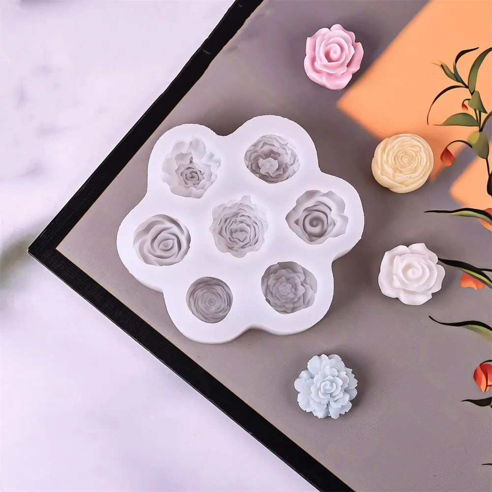 7 Holes Peony Rose Valentine's Day Silicone Mold DIY Flower Plaster Epoxy Resin Soap Cake Dessert Chocolate Cupcake Art Crafts