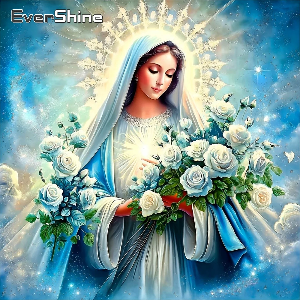 EverShine Diamant-Mosaik Religion Strass-Bild Malerei Jungfrau Maria Vollflächige Stickerei Rose Neuerscheinung Heimdekoration