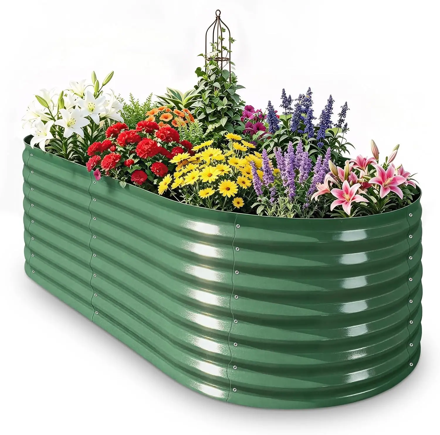 Galvanized Raised Garden Bed, 4x2x2ft Oval Metal Planter Box,Planter Raised beds,119 Gallons Rust-Resistant Deep Root Planter for Outdoor Vegetables, Flowers - Forest Green