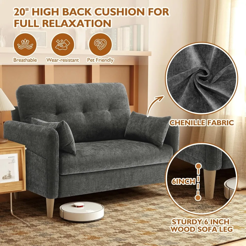 Sofá loveseat de chenille compacto com almofadas e capas removíveis para espaços pequenos e aconchegantes