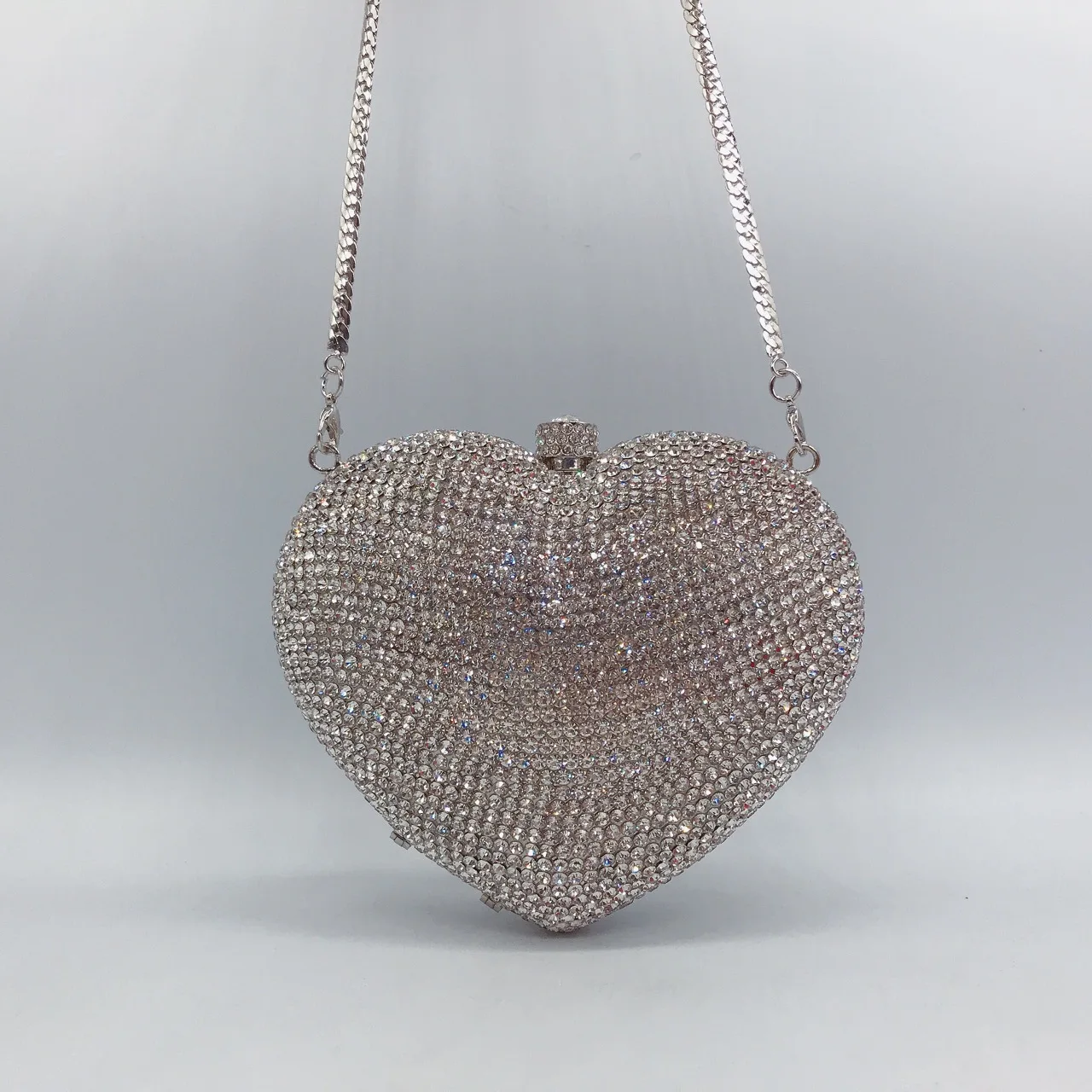 

Diamond-encrusted Dinner Bag European And American Pure Full Diamond Clutch Pink Love-shaped Crystal Women's Bag Heart Clutch