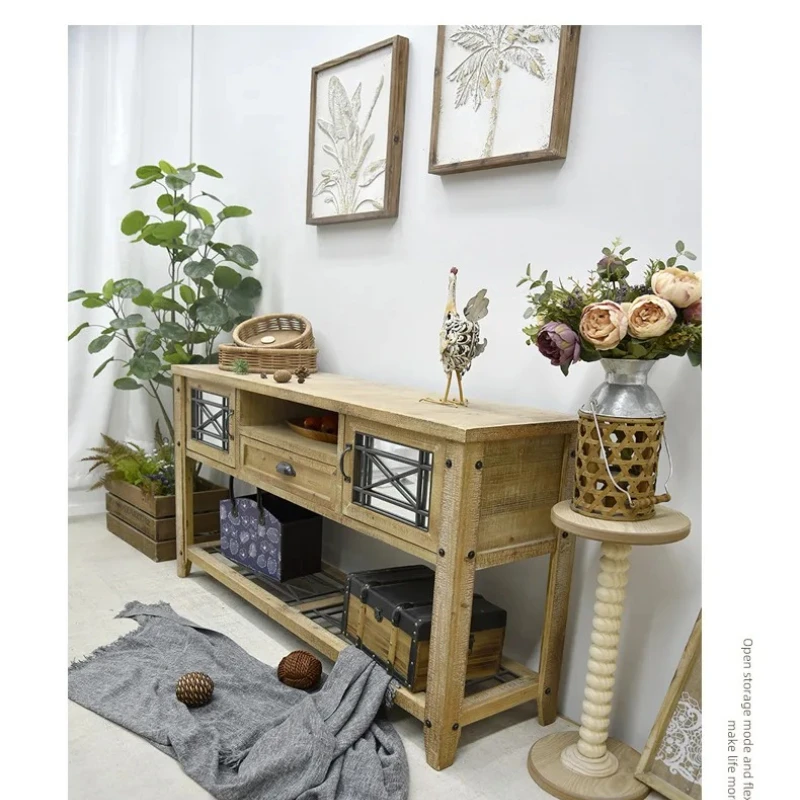 X-S   Country Living Room Vintage Solid Wood Table Entrance Cabinet Hotel Restaurant Side Cabinet HG
