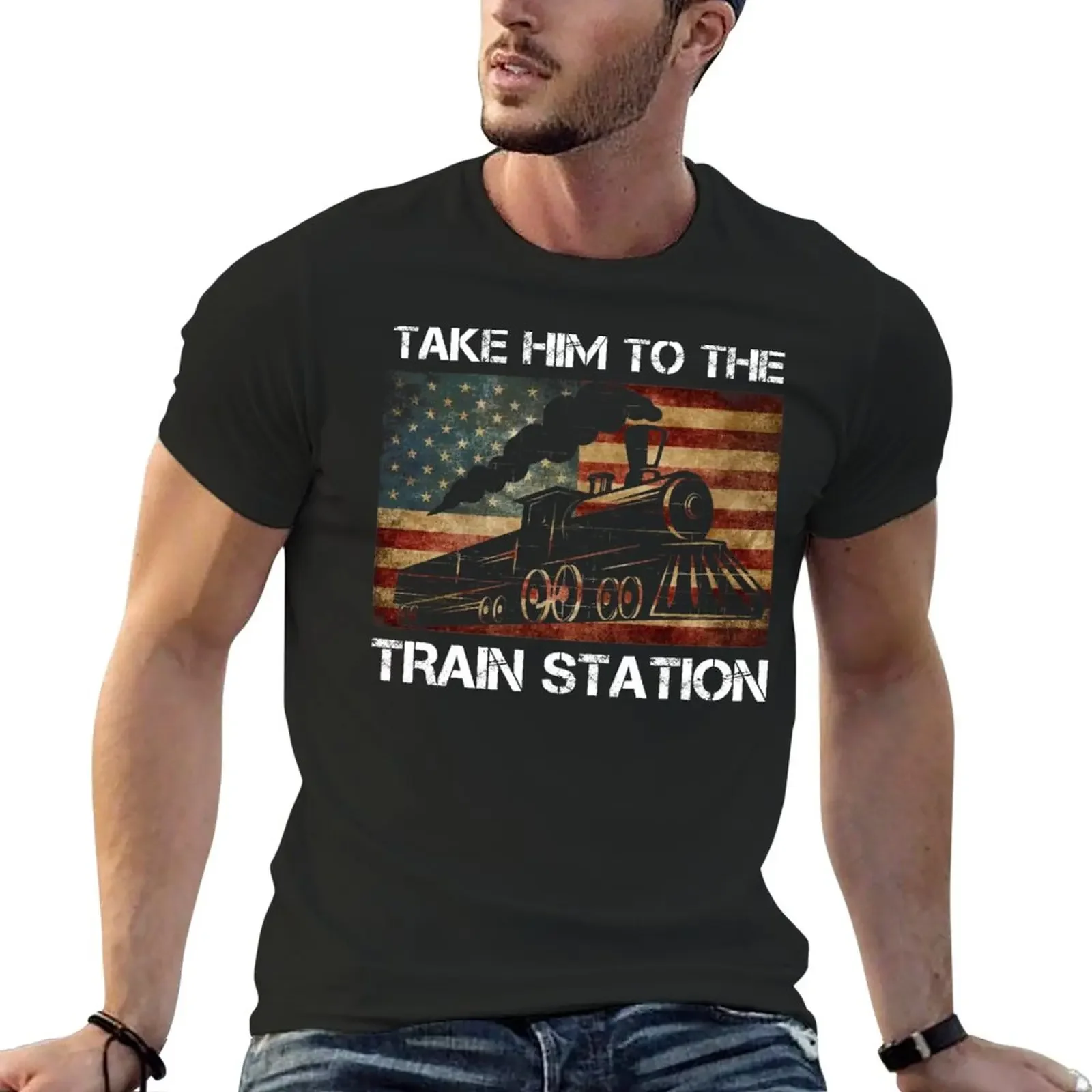 take him to the train station T-Shirt Short sleeve tee sports fans funnys Short sleeve tee men