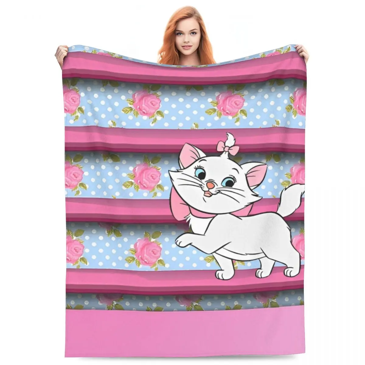 Marie Cat Cartoon Soft Warm Blankets Camping Plush Throw Blanket Graphic Couch Chair Flannel Bedspread Sofa Bed Cover