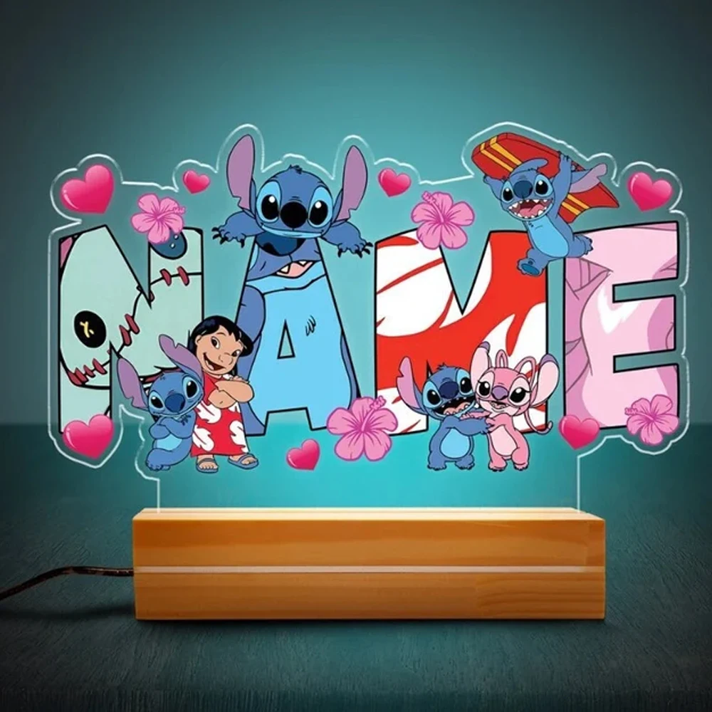 Custom Name Disney Lilo & Stitch Acrylic Plaque with Night Light Disney Stitch Birthday Boy Gift Family Room Decor Couple Gifts