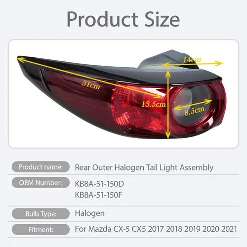 Imagen 2 del producto Luz trasera halógena para Mazda CX-5 CX5 2017-2020 lámpara de señal de giro de freno trasero luz trasera KB8A-51-150D KB8A-51-150F