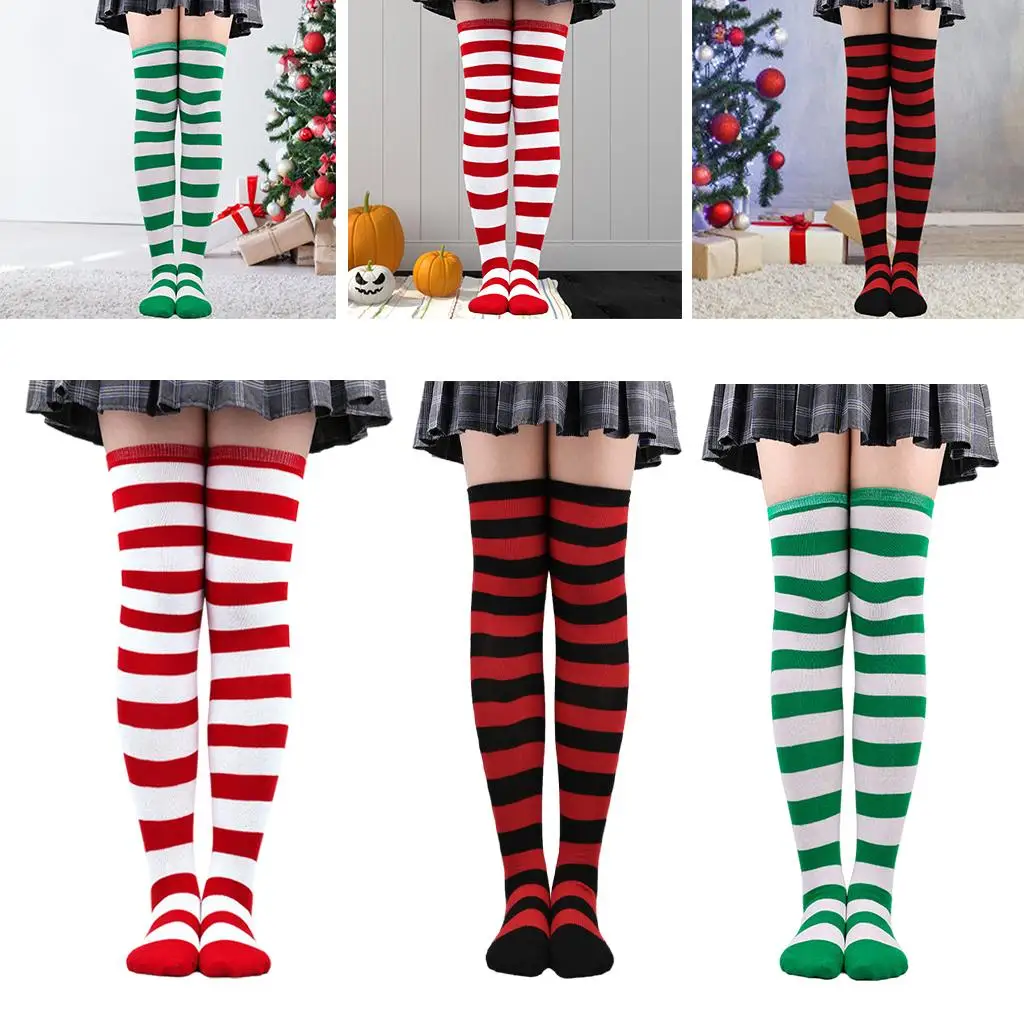 جوارب مخططة جوارب الفخذ العليا ملابس يومية جوارب السيقان جوارب طويلة فوق جوارب طويلة لجميع القديسين زي حفلة النساء الفتيات