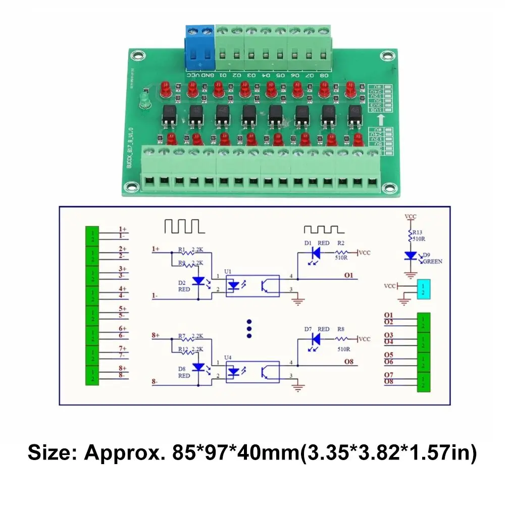 Relay Board 8 Channel Signal Converter 24V To 5V Frequency 20KHZ Isolation Board PLC Signal Converter Signal Isolation
